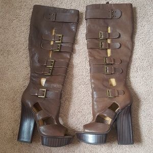 Nine West Tall Leather Open Toe Boots